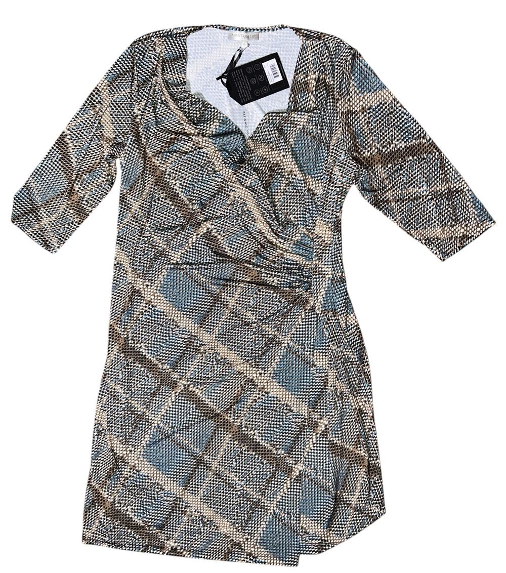 NWT Anatomie Faux Wrap Printed Marine Reptile Plaid Stretch Dress Large - Picture 1 of 7